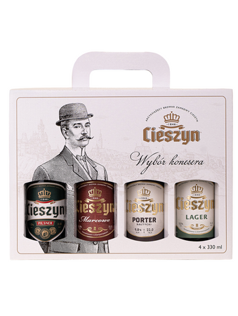 Browar Zamkowy Cieszyn: Zestaw konesera (Pilsner & Marcowe & Porter Bałtycki & Lager) 4x330 ml